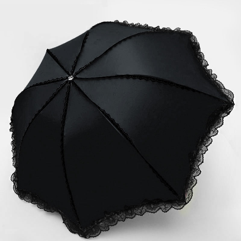 Lace Rain Umbrella 3-Fold Fashion Windproof - Sabreeonline