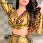 Women Chic Solid Mesh Patchwork Long Sleeves Crop Top French Style Bodycon Sexy Skirt Sets