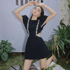 PREPOMP 2022 Summer New Arrival Short Puff Sleeve O Neck High Waist Hollow Out Mini Dress Women GD420