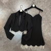 High Quality Autumn 2023 Women&#39;S Diamond Tassel 2 Two-Piece Set Sexy Short Coat + Spaghetti Strap Dress Elegant Party Set