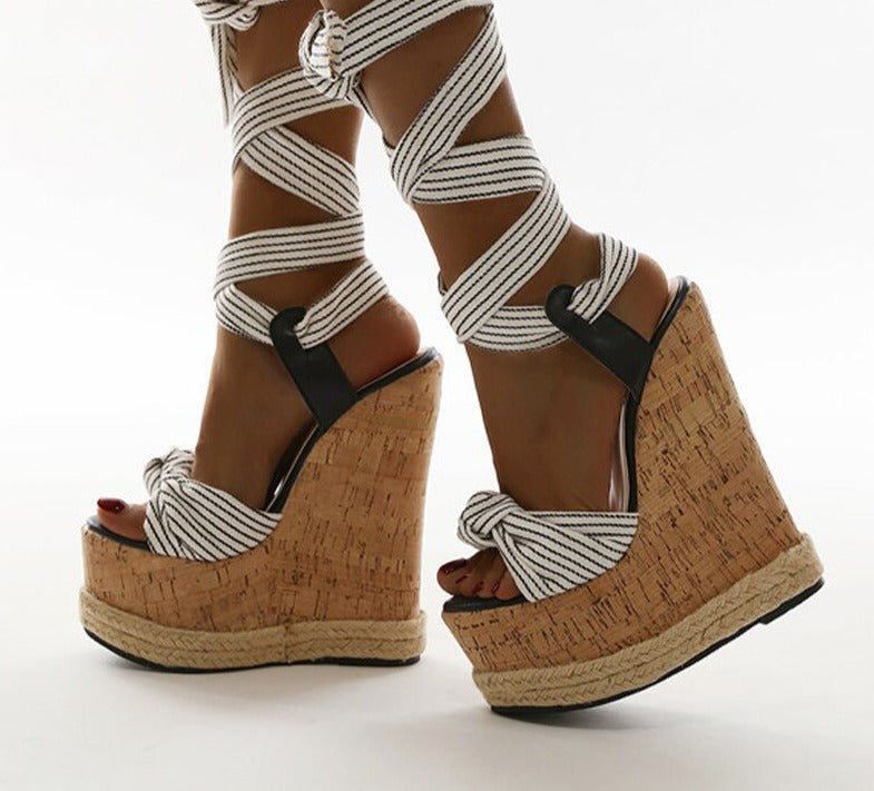 Solid White Platform Wedges Sandals