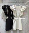 PREPOMP 2022 Summer New Arrival Short Puff Sleeve O Neck High Waist Hollow Out Mini Dress Women GD420
