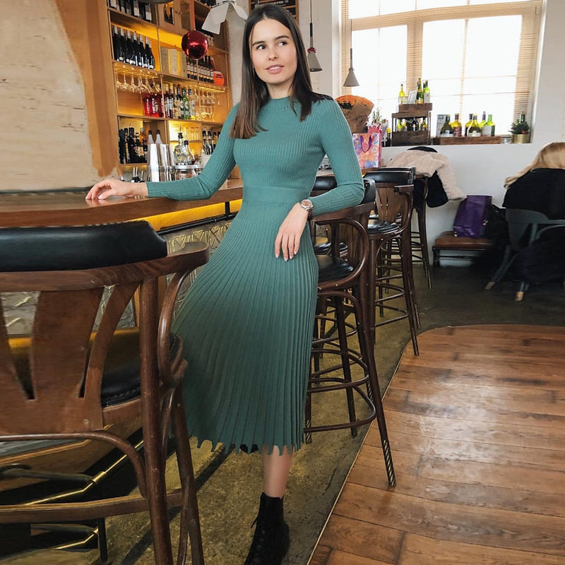 Future Time Women Knitted Long Dress Autumn Winter Slim Sleeve Ladies Dresses Elegant Party Female Sweater Bodycon Dress F792