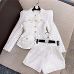 High Quality 2022 Autumn New Tweed 2 Two-Piece Set Sexy O-Neck Long Sleeve Single Breasted Jacket And Pants Club Party Set