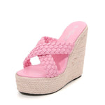 Women&#39;s Large 34-43 Wedge Heel Slippers Design Fashion Daily 15CM Textile Slippers