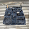 PREPOMP 2023 Spring New Arrival High Waist Double Pockets Slim Bodycon Short Denim Skirt Women GH191