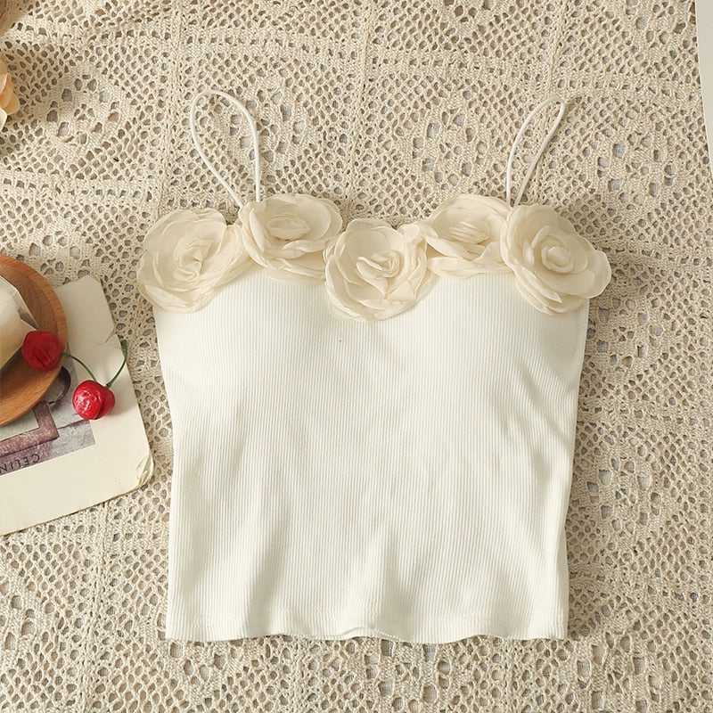 3D Flowers Padded Sleeveless Shirt