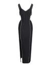 Sexy V-neck Hollow out Diamond Split Bandage Dress Elegant Black Sleeveless Crystal Long Bodycon Dress Celebrity Party Club Dres