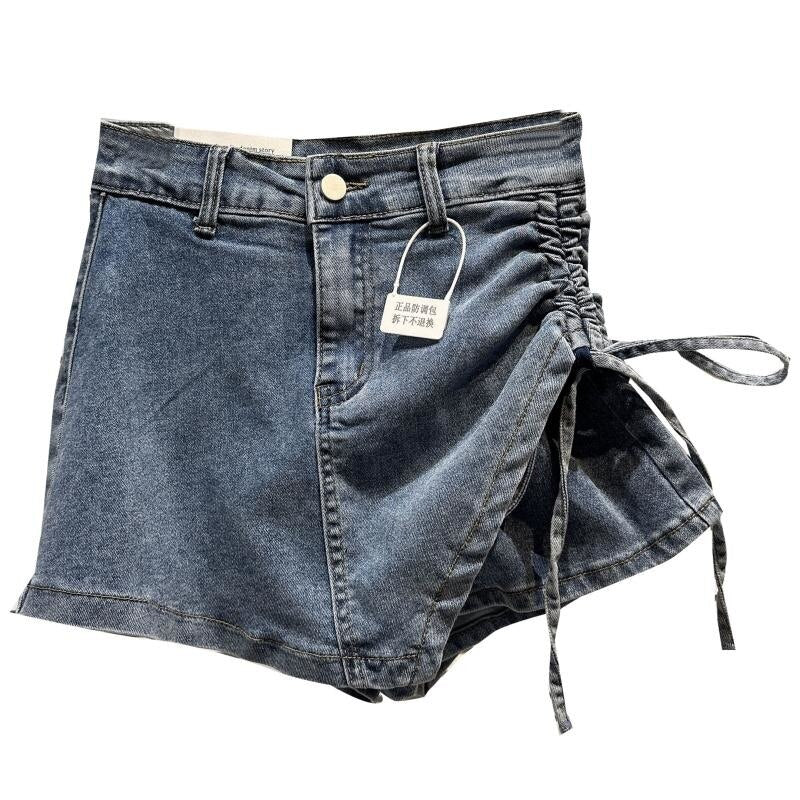 PREPOMP 2023 Spring New Arrival Bandage Drawstring Denim Shorts Skirt Women GH192