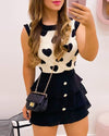 Women Print Heart Round Neck Top &amp; Skirt Set Women Dress Sets