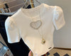 Summer Simple O-Neck Elegant Solid Bubble Sleeve Short T-Shirts
