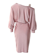 Women Party Evening Mini Dress Long Sleeve Sexy Chain Strap Cold Shoulder Belted Bodycon Dress Casual Fashion Solid Color