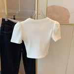 Summer Simple O-Neck Elegant Solid Bubble Sleeve Short T-Shirts
