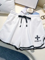 Cotton Shorts Two Piece Set For Women conjuntos de pantalón 2023 Summer Handwork Nail bead Rhinestone Lapel Tops Pants Suit