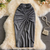 Women Elastic Waist Pencil Skirt Girls Sexy Solid Slim Irregular Draw String Stretchy Cotton Skirts