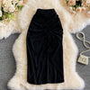 Women Elastic Waist Pencil Skirt Girls Sexy Solid Slim Irregular Draw String Stretchy Cotton Skirts