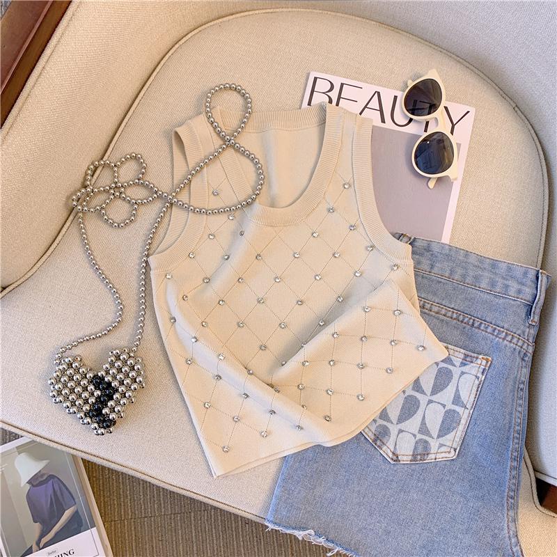 Diamonds Argyle Slim Knit Sweater Vest Women&#39;s Crop Tops 2023 Summer Sleeveless O-neck Knitwear Stylish Fashion Sexy Pullovers