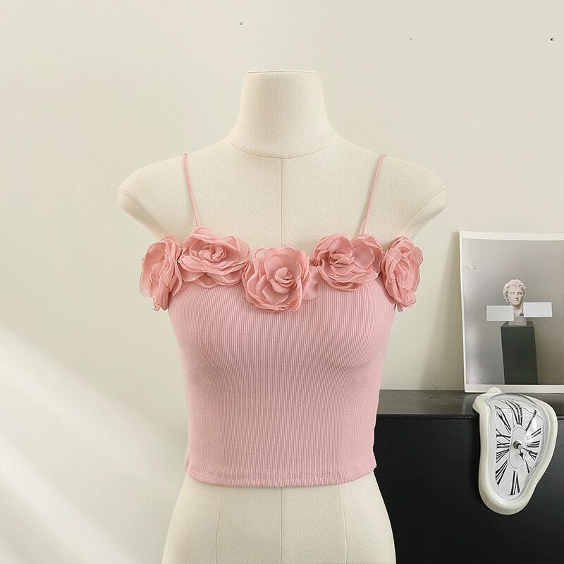 3D Flowers Padded Sleeveless Shirt