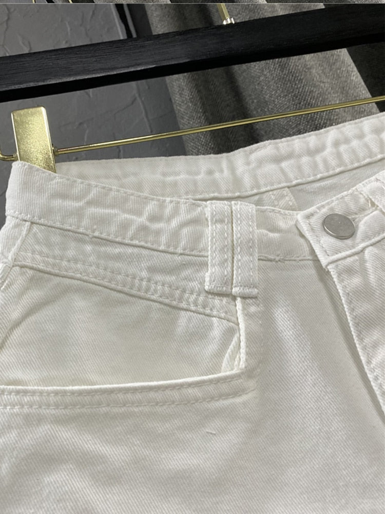 White High Waist Denim Shorts Women'S Tassel Raw Edge Loose Wide-Leg Hot Pants 2022 Summer Fashion Korean Women'S Clothing
