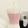 Summer Basic Crop Top Women Patched Fake Diamonds Padded Soft Velour Tanks Sleeveless Tee Top Camisole With Bra