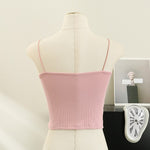 Summer Basic Crop Top Women Patched Fake Diamonds Padded Soft Velour Tanks Sleeveless Tee Top Camisole With Bra
