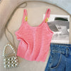 Pink Sexy Slim Knit Vests Crop Tops Women 2023 Summer Sleeveless Gold Buckles Stylish Fashion Chic Knitwear Sweaters Vests