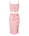 Button Decor Top & Split Skirt Set