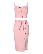 Button Decor Top & Split Skirt Set