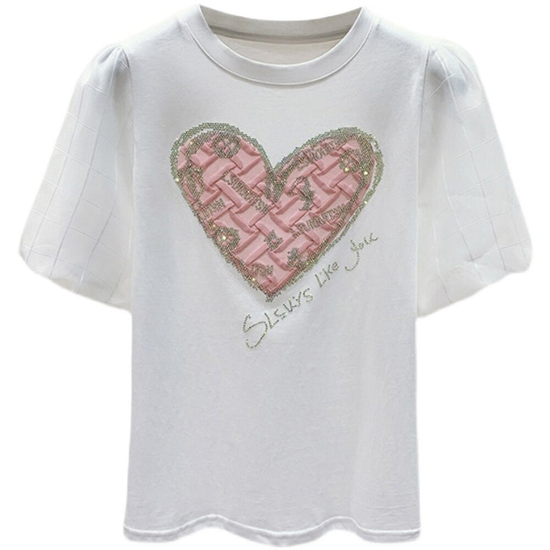 Casual O-Neck Heart-Shaped Diamond Elegant Tops