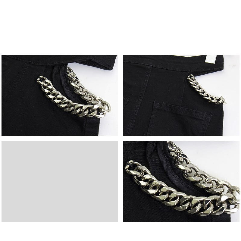New High Waist Hollow Out Black Denim Shorts