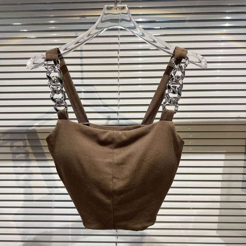 PREPOMP 2022 Summer New Arrival Sleeveless Metal Chain Strap Chest Padded Slim Tank Top Vest Women Crop Tops GE491