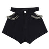 New High Waist Hollow Out Black Denim Shorts