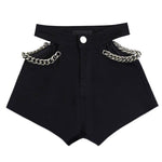 New High Waist Hollow Out Black Denim Shorts