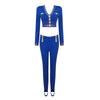 PB Royal Blue Buttons Embellished V Neck Blazer Top Skinny Pants Bodycon Bandage Two Piece Sets Women Outfit For Summer Vestido