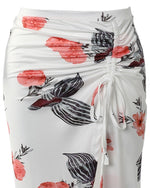 Floral Drawstring Slit Thigh Skirt Set 2pcs