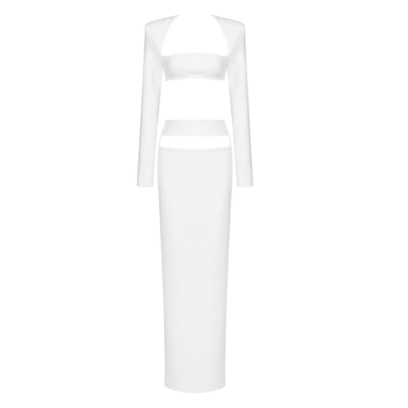 VC Summer Beach Dress Sets Women Slim Corset Cropped Top And Long Skirts Two Piece Set White Classy Outfits
