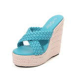 Women&#39;s Large 34-43 Wedge Heel Slippers Design Fashion Daily 15CM Textile Slippers