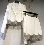 Long Sleeve Diamond Tassel Short Jacket Mini Skirt
