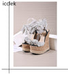 icclek Summer Solid White Platform Wedges Sandals Women Fashion High Heels Ankle Strap Ladies Open Toe Shoes