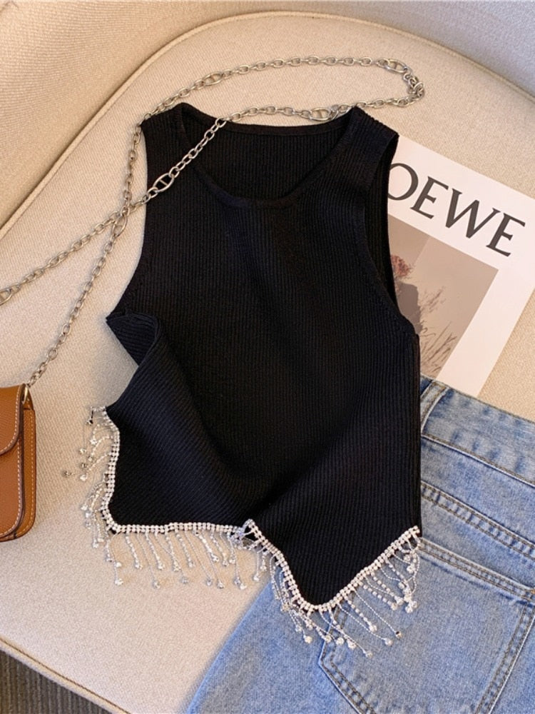 Sexy Sleeveless Diamond Tops