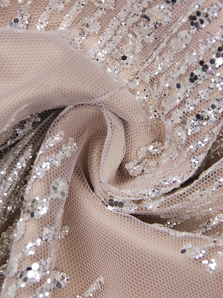 Sexy V Neck Slim Midi Dress Luxury Beaded Sequin Glitter Backless Skinny Mini Dress Spaghetti Strap Bodycon Split Celebrity Part