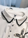 Cotton Shorts Two Piece Set For Women conjuntos de pantalón 2023 Summer Handwork Nail bead Rhinestone Lapel Tops Pants Suit