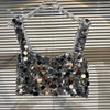 PREPOMP 2023 Summer Square Collar Sleeveless Silver Sequins Vest Women Crop Top Short Skirt Two Piece Set Women Outfits GH550