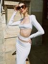 VC Summer Beach Dress Sets Women Slim Corset Cropped Top And Long Skirts Two Piece Set White Classy Outfits