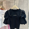 Tops Round Neck Puff Sleeve Chain Decoration T-shirts