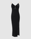 Evening Chain Decor Cutout High Slit Dress
