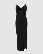 Evening Chain Decor Cutout High Slit Dress