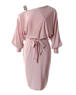 Women Party Evening Mini Dress Long Sleeve Sexy Chain Strap Cold Shoulder Belted Bodycon Dress Casual Fashion Solid Color