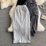 Women Elastic Waist Pencil Skirt Girls Sexy Solid Slim Irregular Draw String Stretchy Cotton Skirts