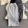 Women Elastic Waist Pencil Skirt Girls Sexy Solid Slim Irregular Draw String Stretchy Cotton Skirts